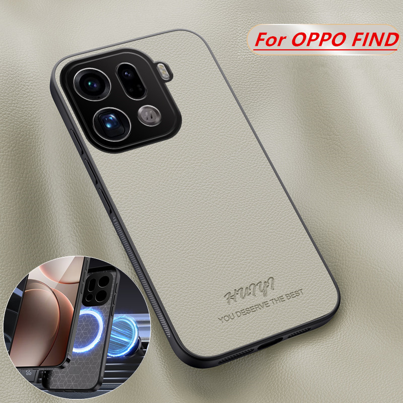 Oppo Find X8 - Luksusowe, wbudowane, magnetyczne etui skórzane z